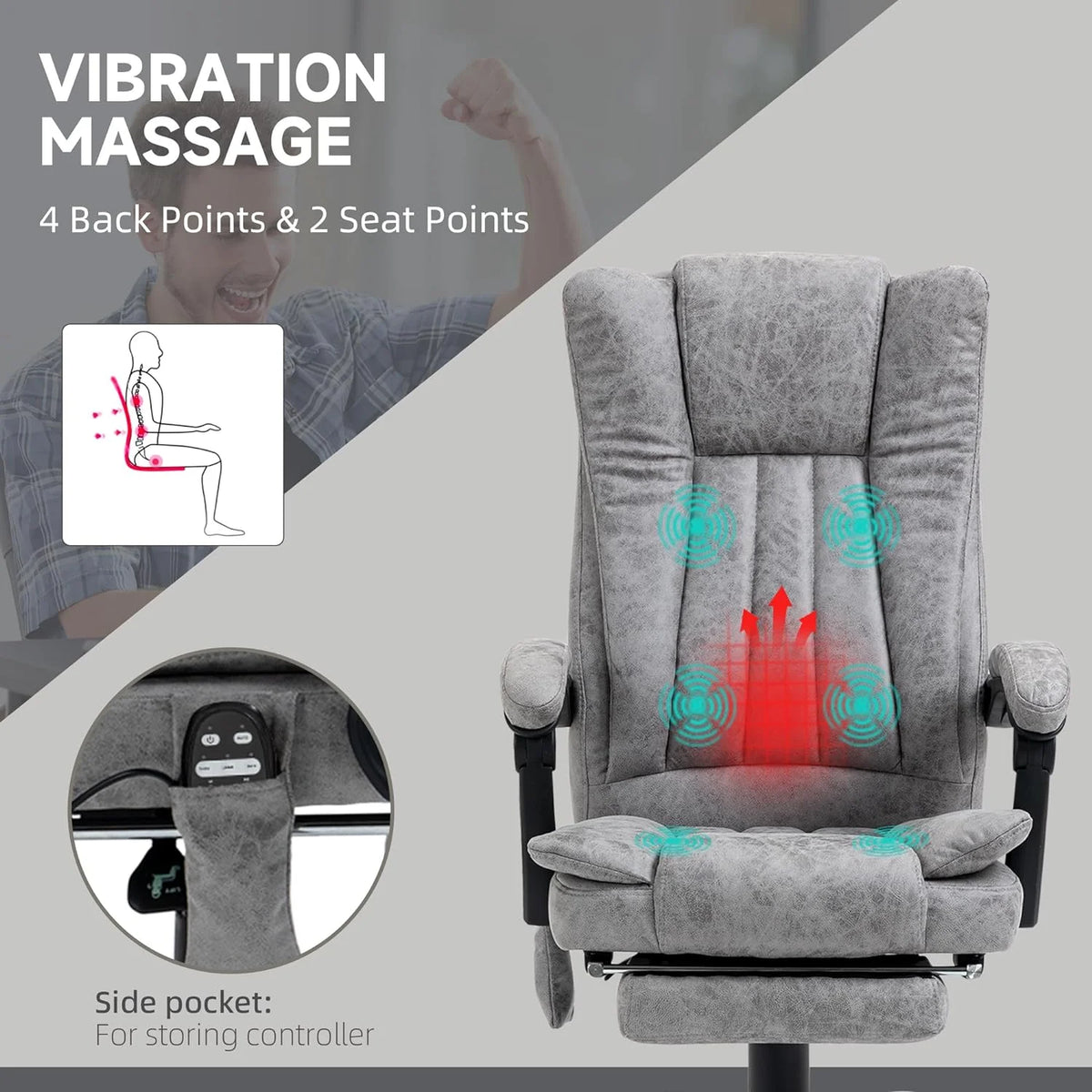 Gray Microfiber High Back Office Chair with Massage and Footrest H689