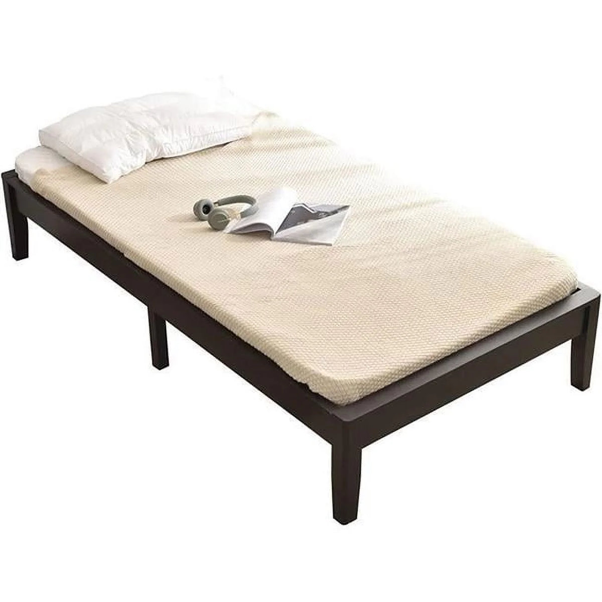 Black Twin Size Pine Wood Platform Bed Frame K790