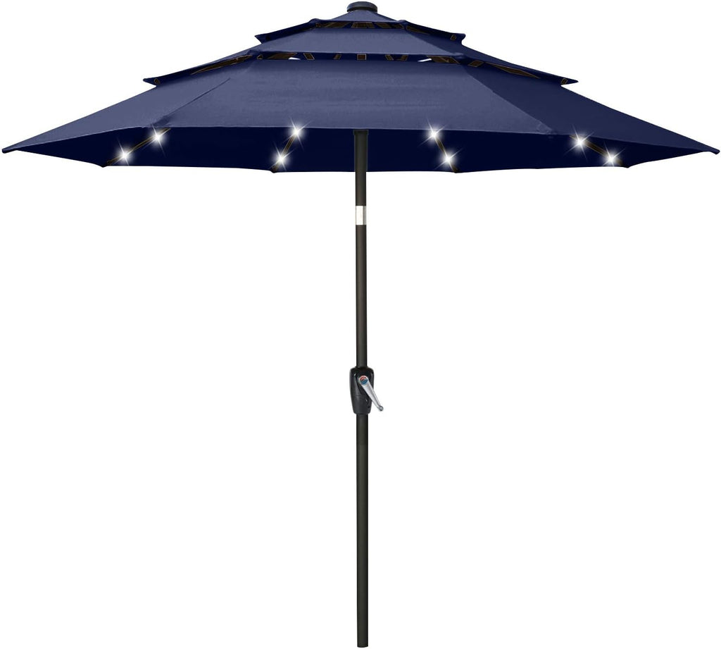 11FT Solar 3 Tiers Market Umbrella with 32 LED J3533