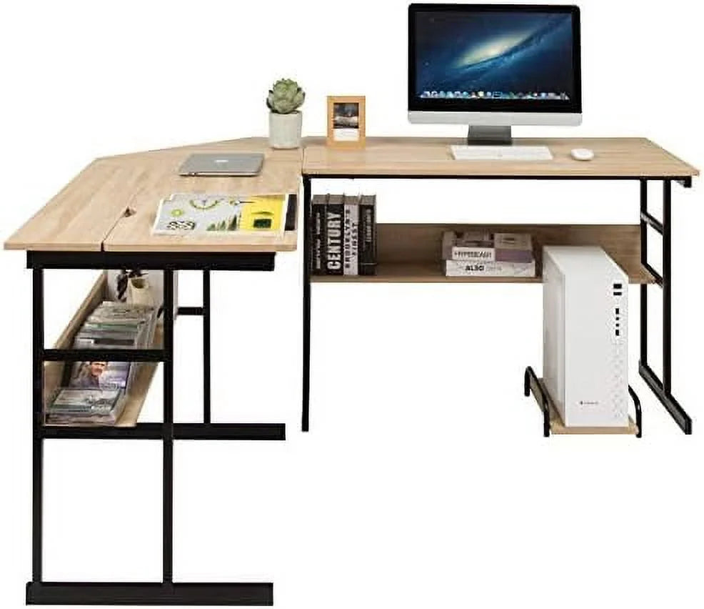 67 inches L-Shaped Corner Computer Desk with Bookshelves Q7893