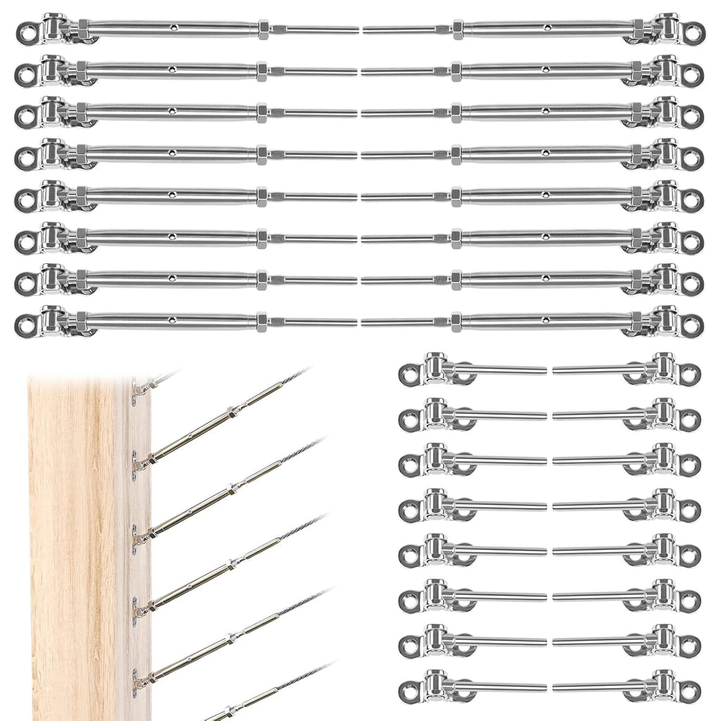 20 Set Cable Railing Kit 1/8 Swage Toggle Turnbuckle Hardware T316 Stainless Steel Angle 180° Adjustable H942