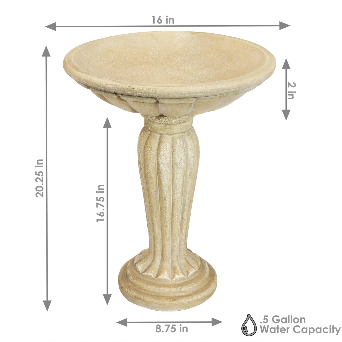 Grecian Reinforced Concrete Bird Bath - 16-inch B9903