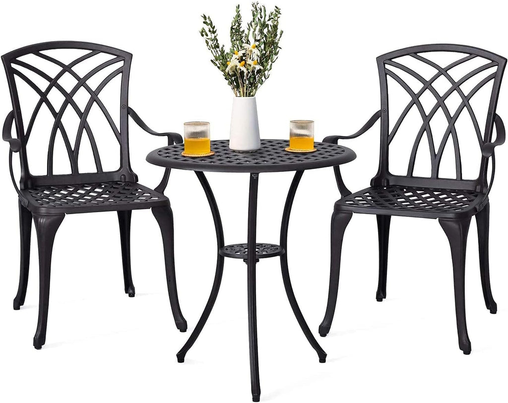 3 Piece Cast Aluminum Patio Bistro Table Set with Umbrella Hole V94386
