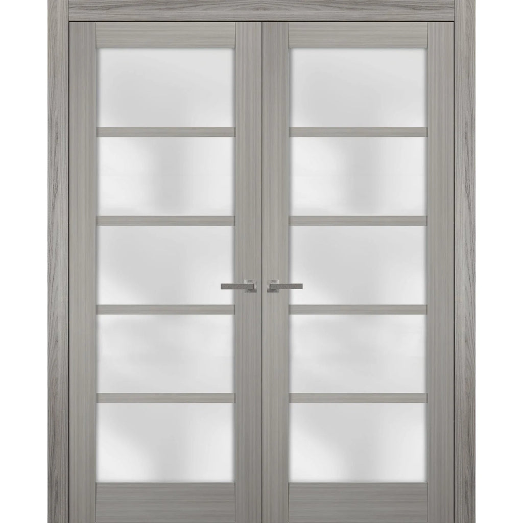 Solid French Double Doors 36 x 96 inches Frosted Glass Wood B296