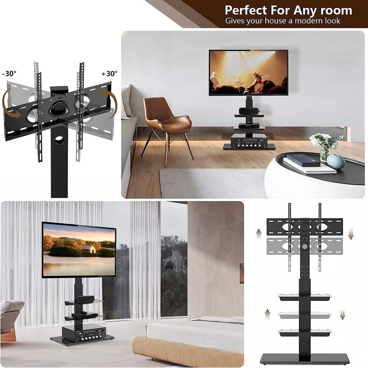 Black Swivel TV Stand with Adjustable Shelf P45031
