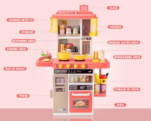 Kids Kitchen Play Set with 50Pcs Pretend Kitchen Toys Pink C824