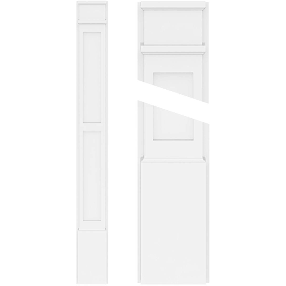8x22W x 82x22H x 2x22P Two Equal Flat Panel PVC Pilaster with Decorative Capital & Base (Pair) H39568