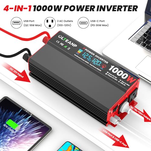 1000 Watt 12V DC to 110V/120V AC Power Inverter with LCD Display V36695