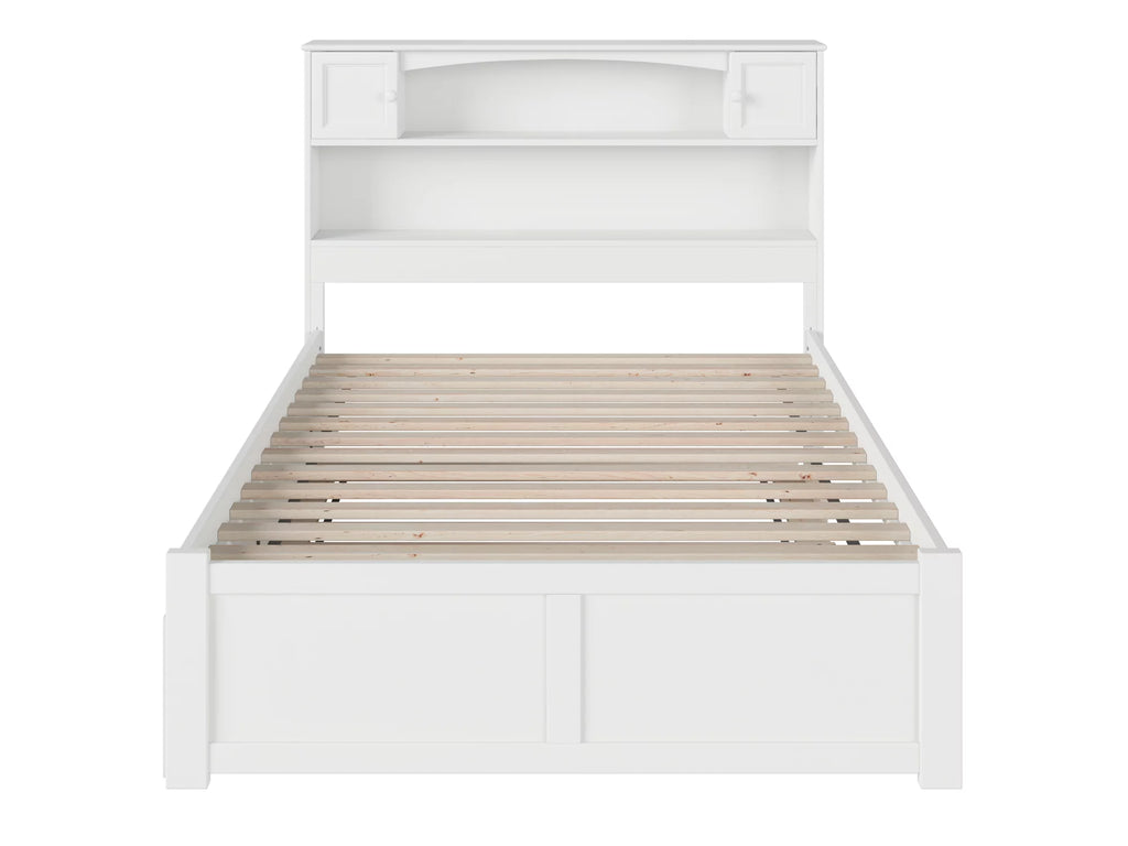 White Full Solid Wood Platform Bed with Footboard & Trundle X370624