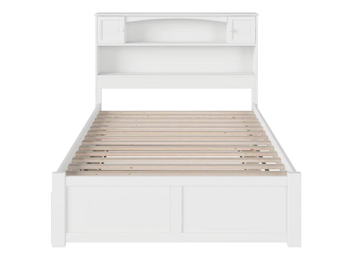 White Full Solid Wood Platform Bed with Footboard & Trundle X370624