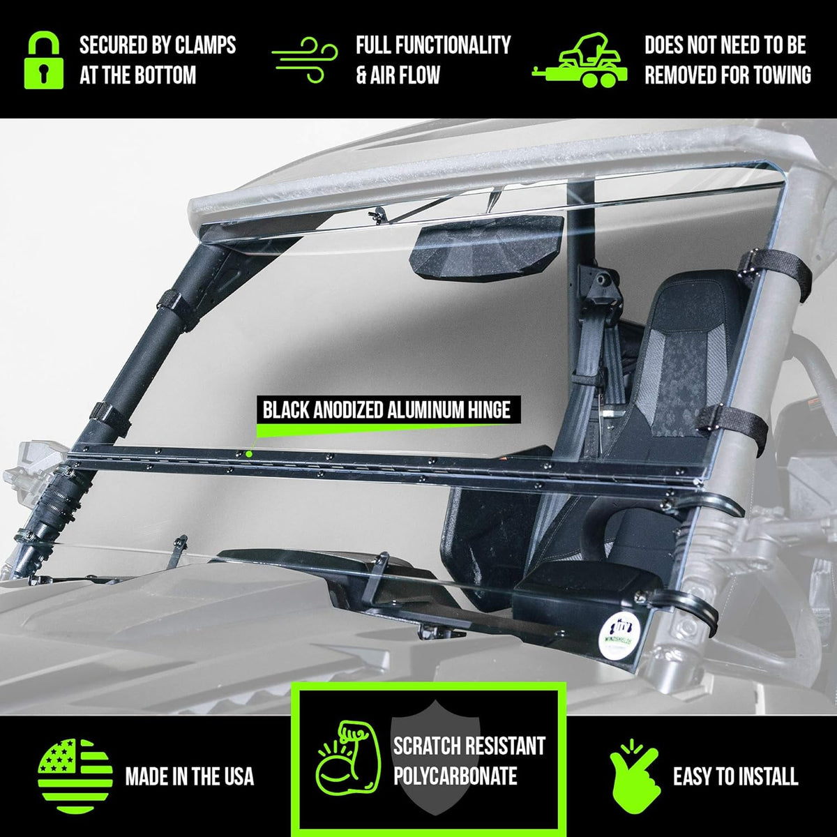 UTV Windshield Full Tilting 1/4" Scratch Resistant N522518