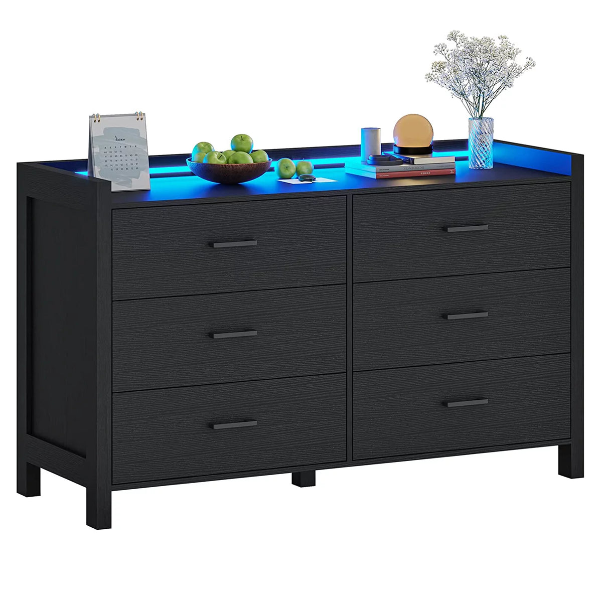 Black 6 Drawer Wood Dresser M1907