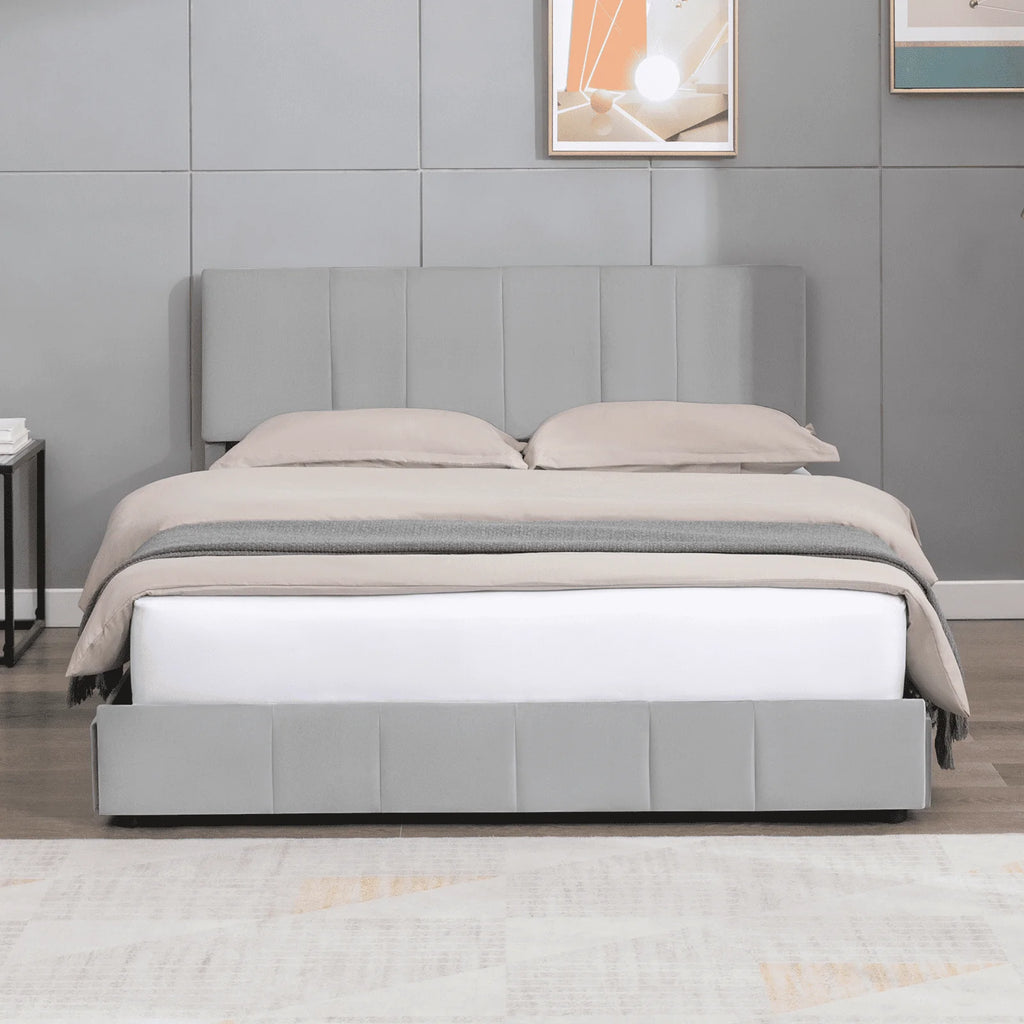 King Size Platform Bed Frame with 4 Storage Drawers and Adjustable Headboard X396