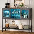 Black Oak Sideboard Buffet Cabinet with Outlet and LED Light O94798