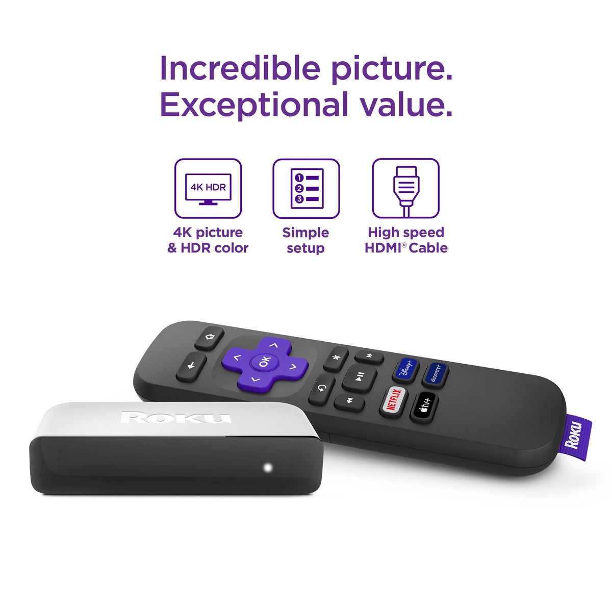 4K HDR Streaming Media Player with HDMI Cable and Remote S925018