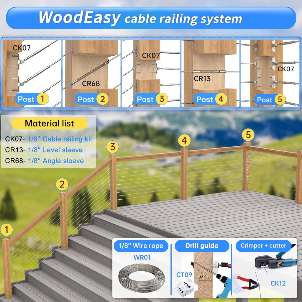 20 Set Cable Railing Kit 1/8 Swage Toggle Turnbuckle Hardware T316 Stainless Steel Angle 180° Adjustable H942