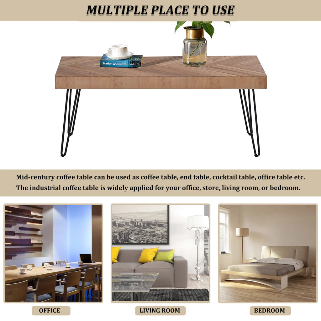 Coffee Table with Chevron Pattern & Metal Hairpin Legs S511