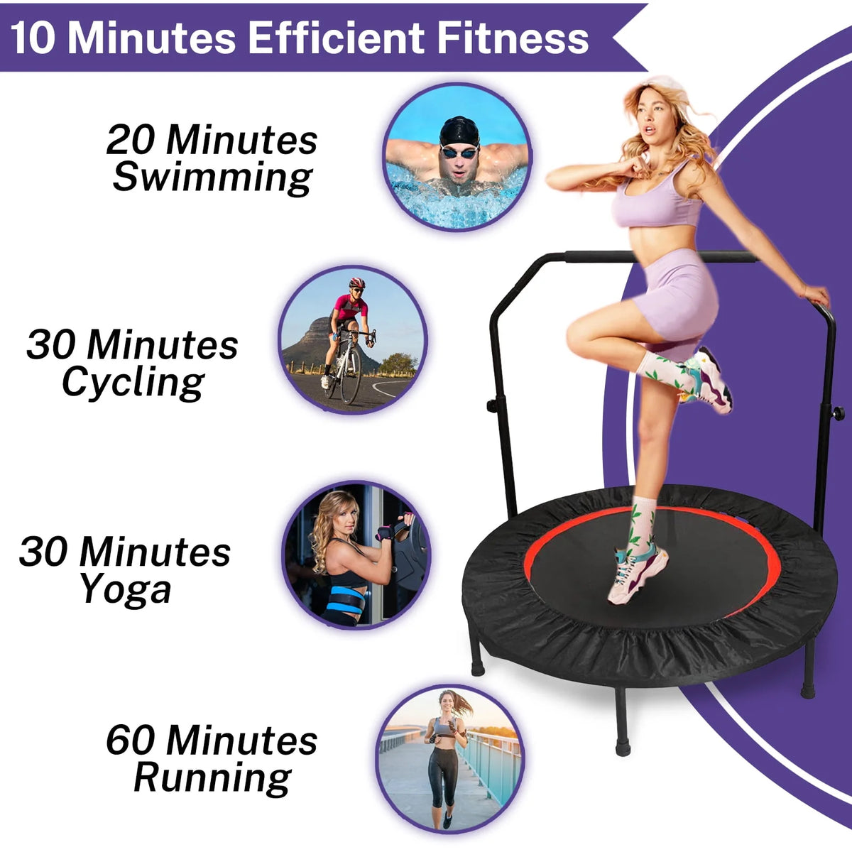 40 Fitness Mini Trampoline with Adjustable Handle H9848