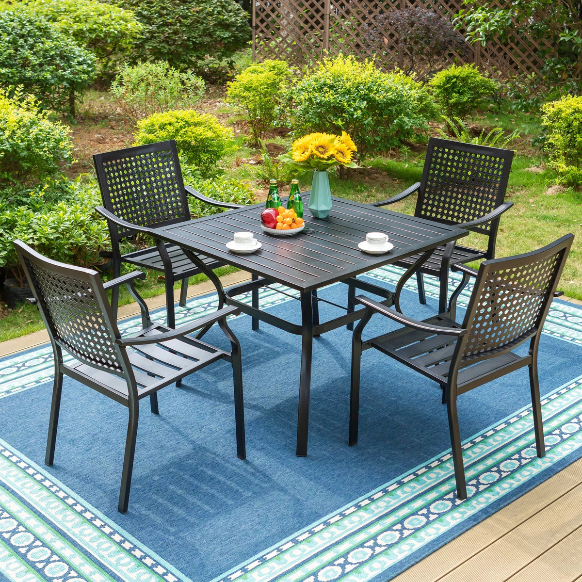Outdoor Square Steel Dining Table for 4-Person, Black H463602