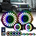 RGB 9" 3D LED Lens Halo Headlights & 4" Fog Lights Combo Kits X75564