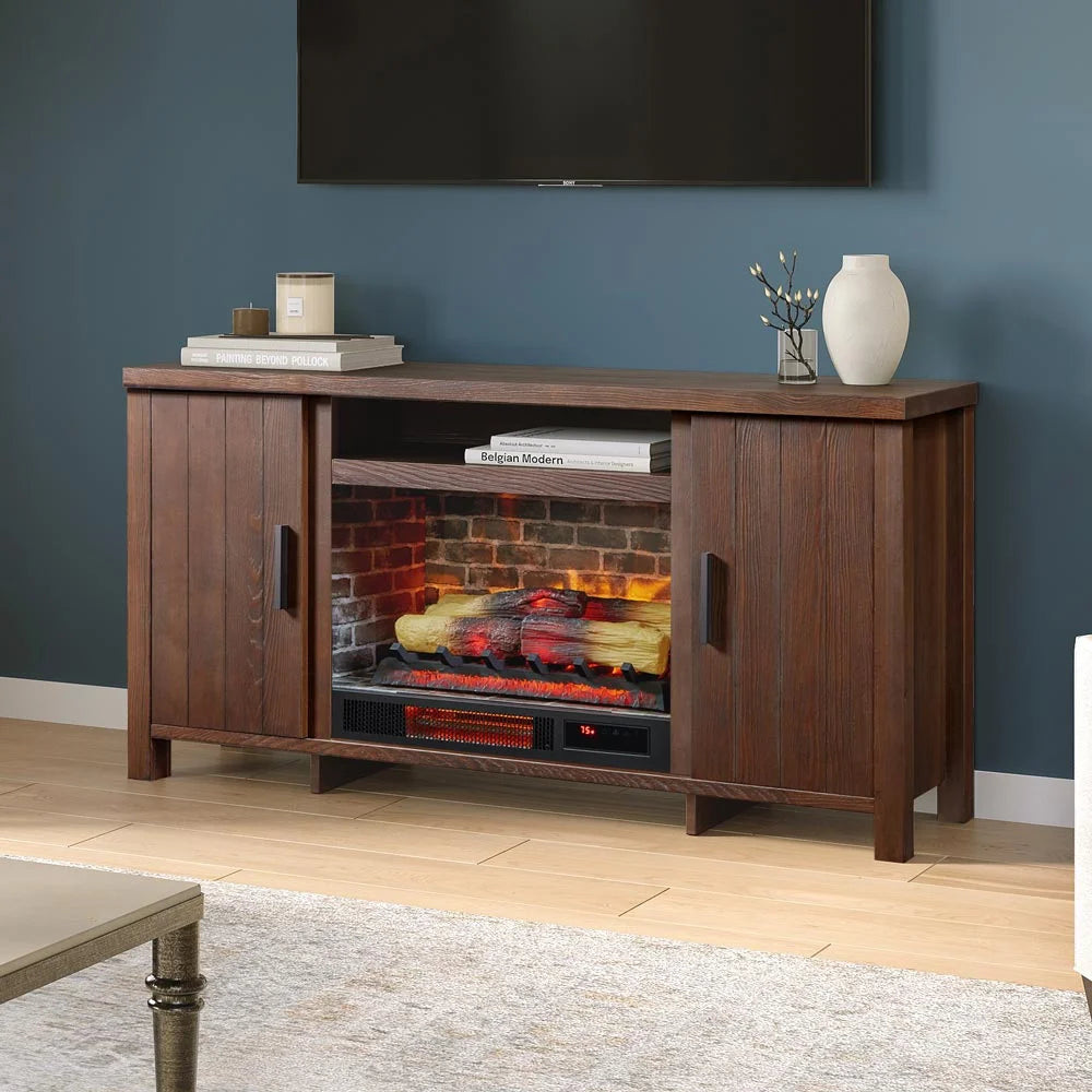 59.5"W Rustic TV Stand with 26" Fireplace Insert A182963