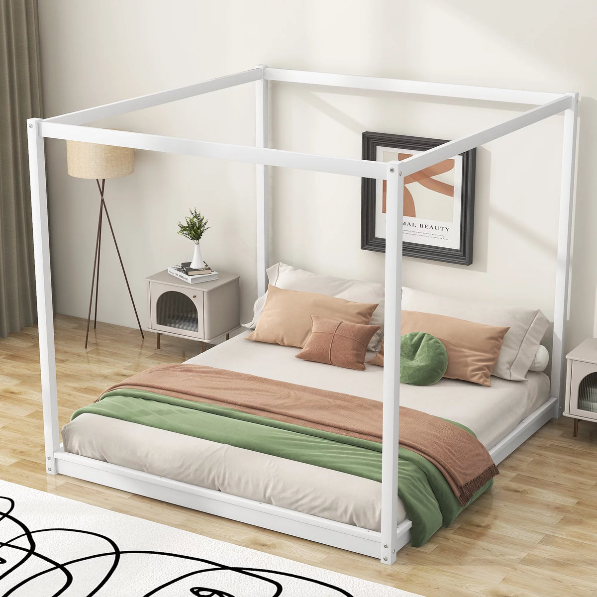 White King Size Canopy Platform Bed Z90000