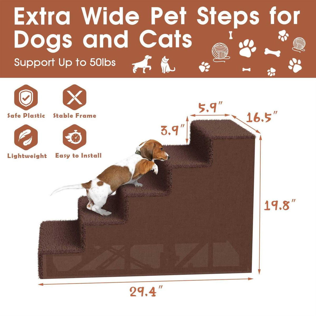 Plastic 5-Step Non-Slip Dog Stairs O396