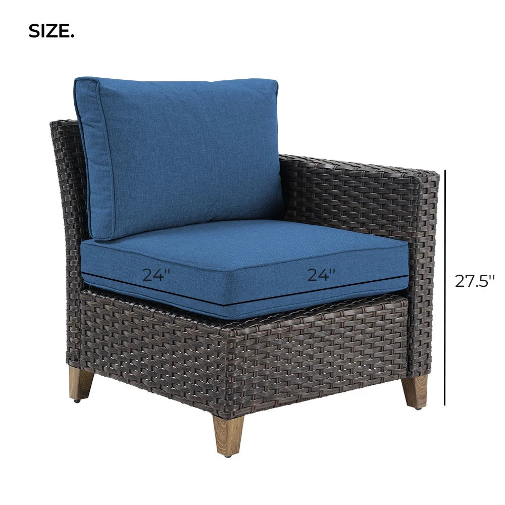 Peacock Blue Patio Wicker Left Arm Sofa Q12584
