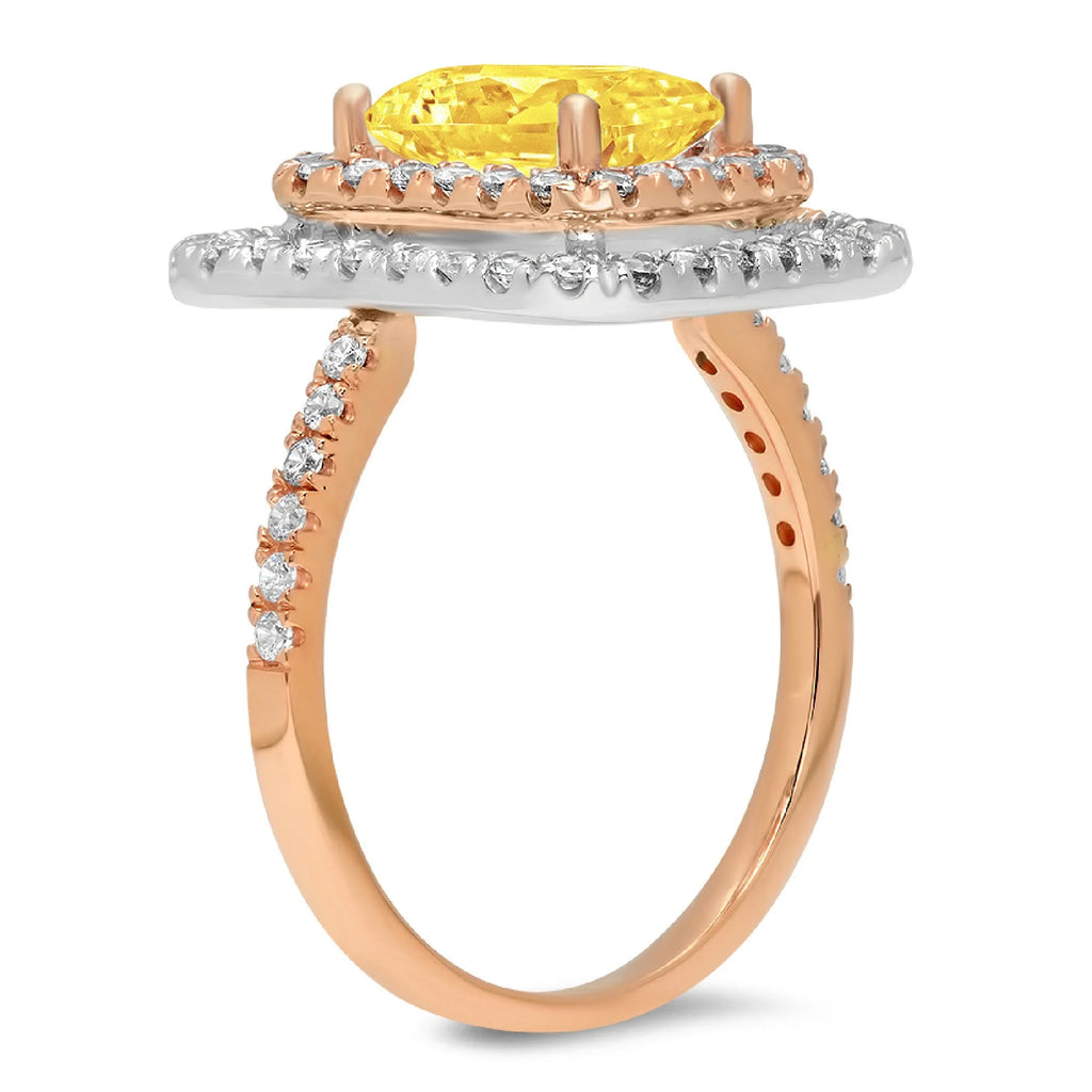 2.63ct emerald cut yellow simulated diamond halo ring size 9.5 C5393