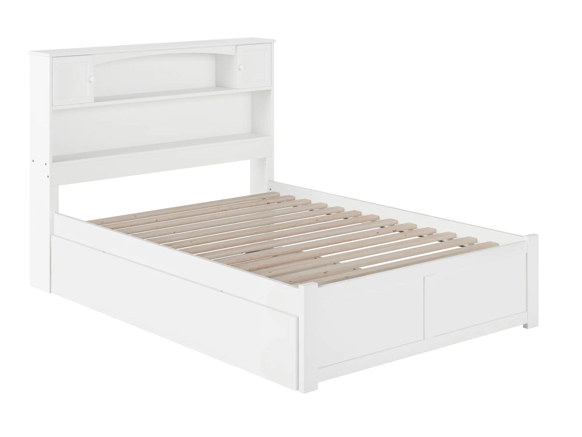 White Full Solid Wood Platform Bed with Footboard & Trundle X370624