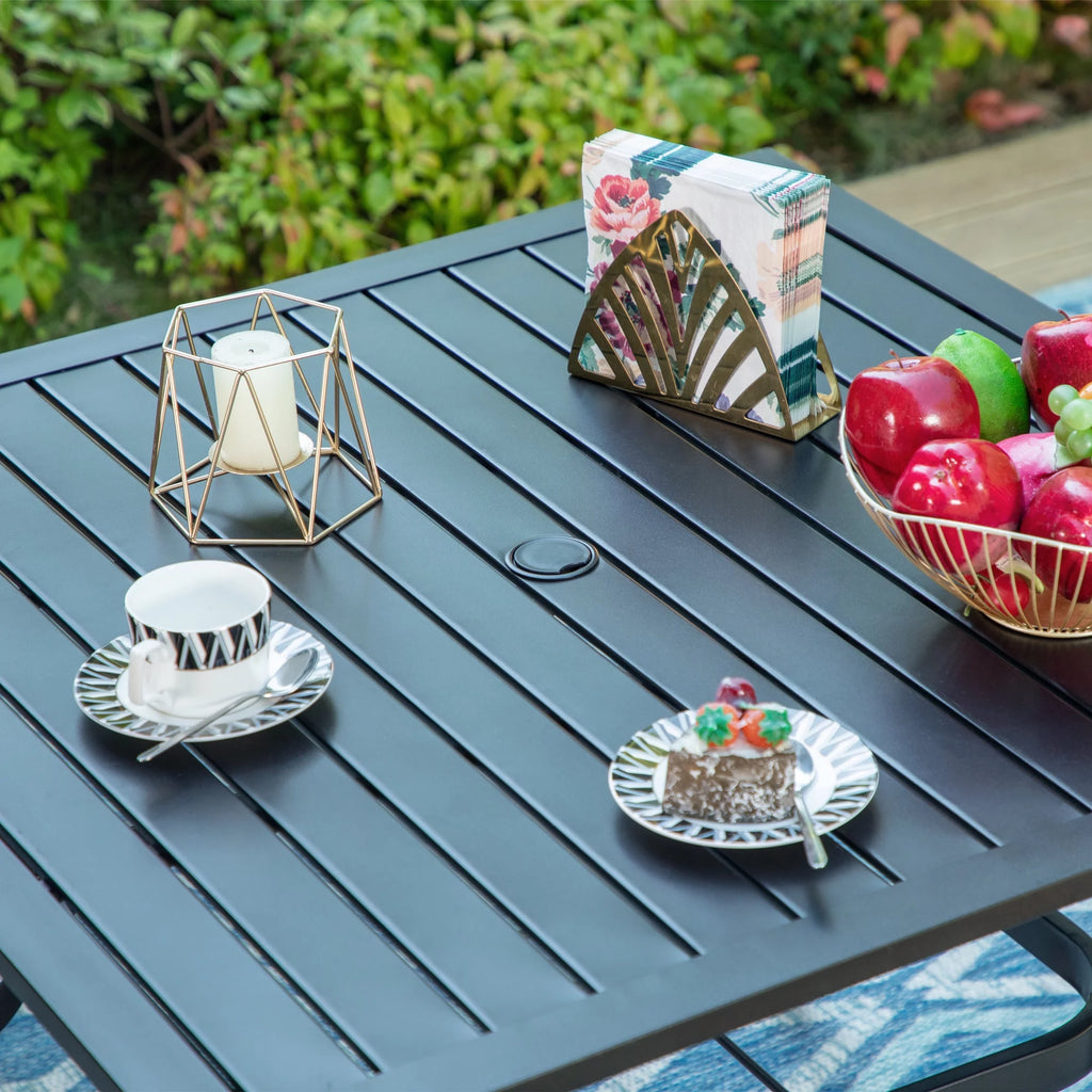 Outdoor Square Steel Dining Table for 4-Person, Black H463602