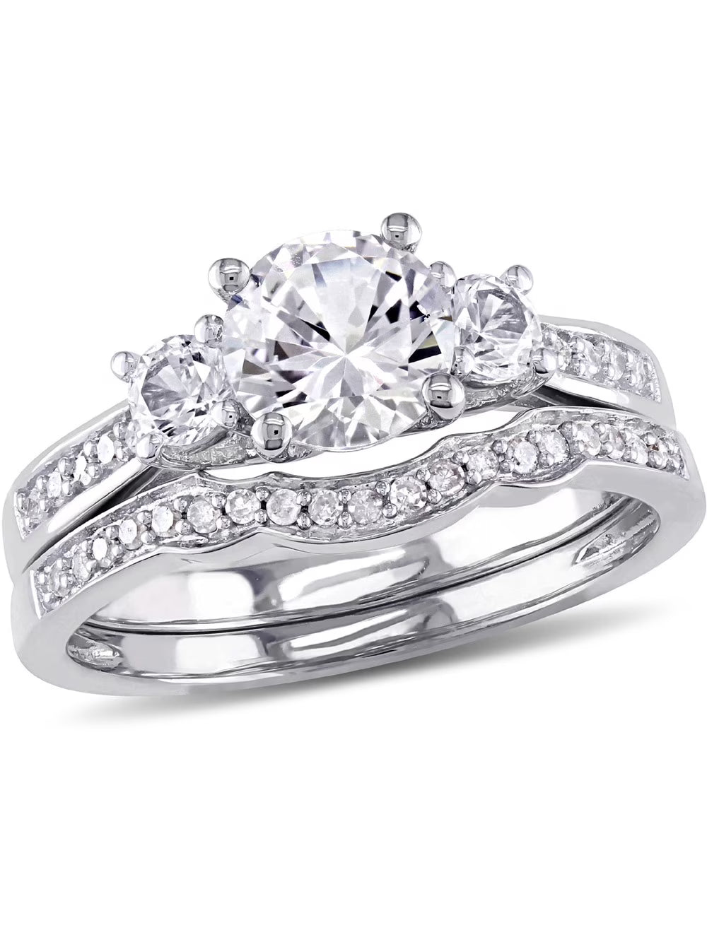 1 1/3 Carat White Sapphire Bridal Engagement Ring in 10K White Gold T2382