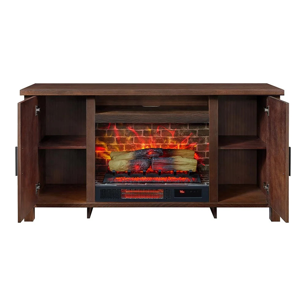 59.5"W Rustic TV Stand with 26" Fireplace Insert A182963