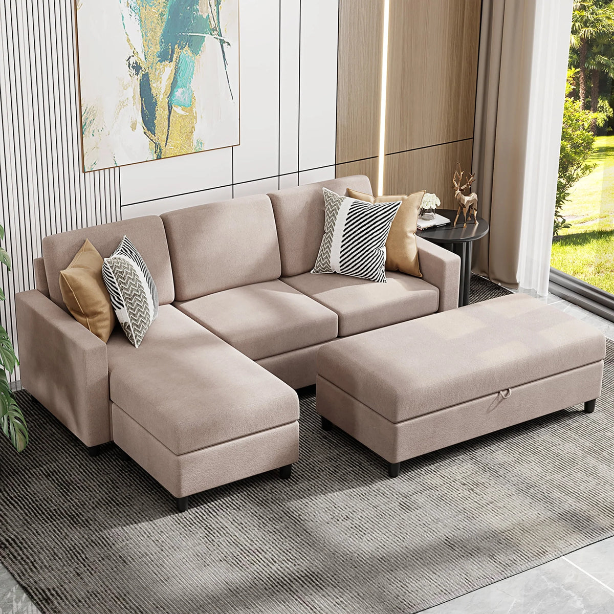 L-Shaped Sofa with Linen Fabric U487