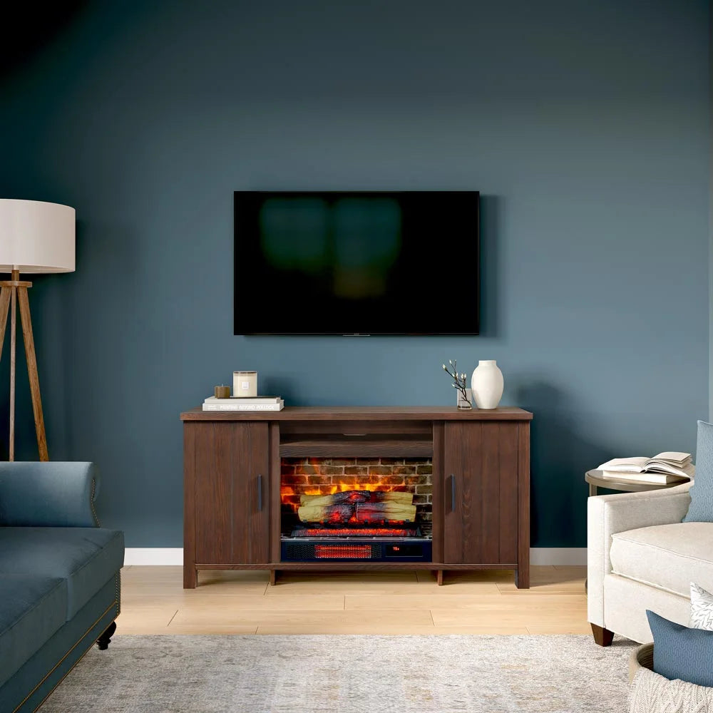 59.5"W Rustic TV Stand with 26" Fireplace Insert A182963