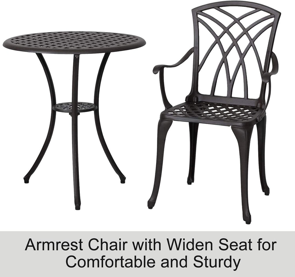 3 Piece Cast Aluminum Patio Bistro Table Set with Umbrella Hole V94386
