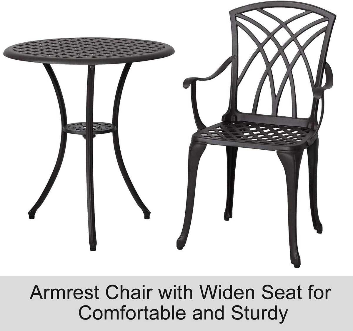 3 Piece Cast Aluminum Patio Bistro Table Set with Umbrella Hole V94386