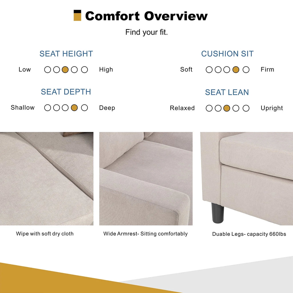L-Shaped Sofa with Linen Fabric U487