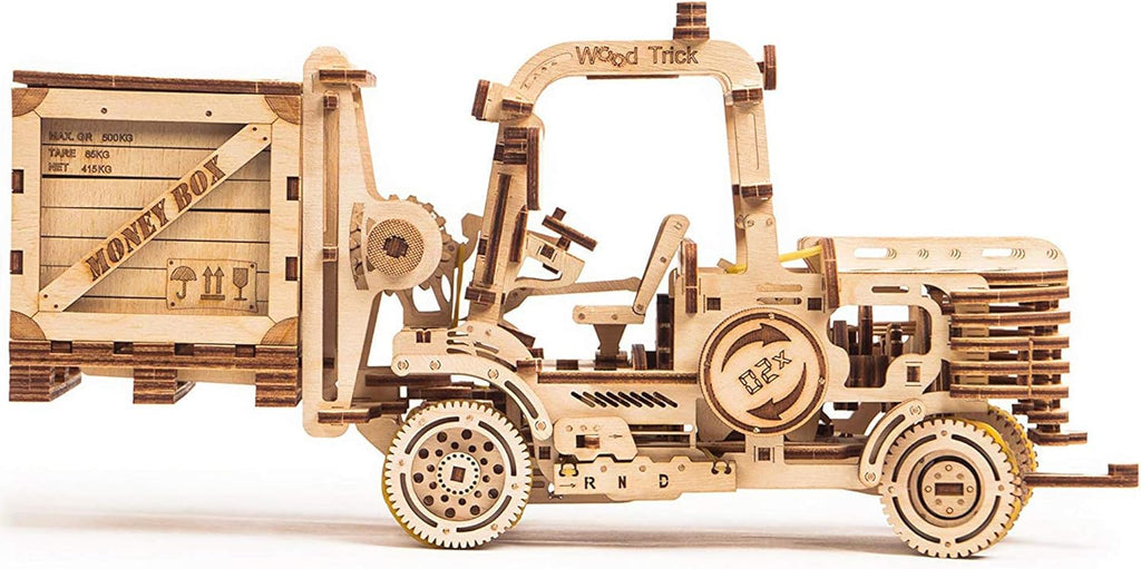 3D Wooden Puzzle Forklift Truck Model Kit with Pallet and Money Box B737444